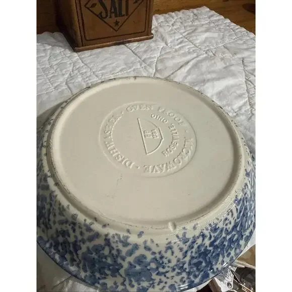 VTG Blue Spongewear  Friendship Pottery Heart Pie Plate 9.25" Country Cottage - Picture 4 of 4